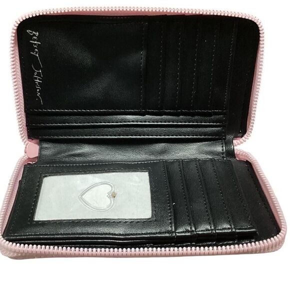 Betsey Johnson Zip Around Wallet Pink Hearts 6.5" X 4" Valentines Barbiecore NEW - Picture 3 of 7